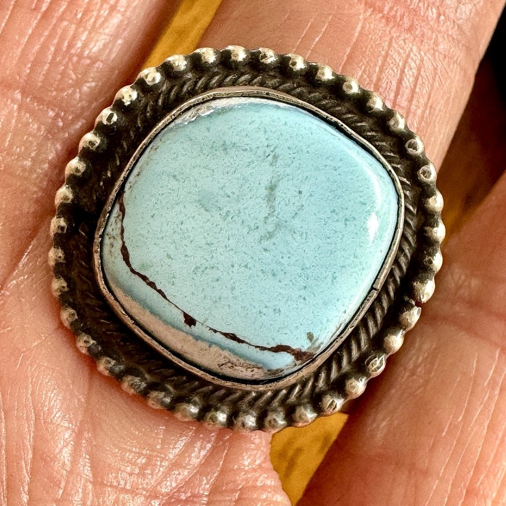 Navajo Turquoise Mens Ring Golden Hills Sz 12 Blue Tillie Jon Sterling Wide Band